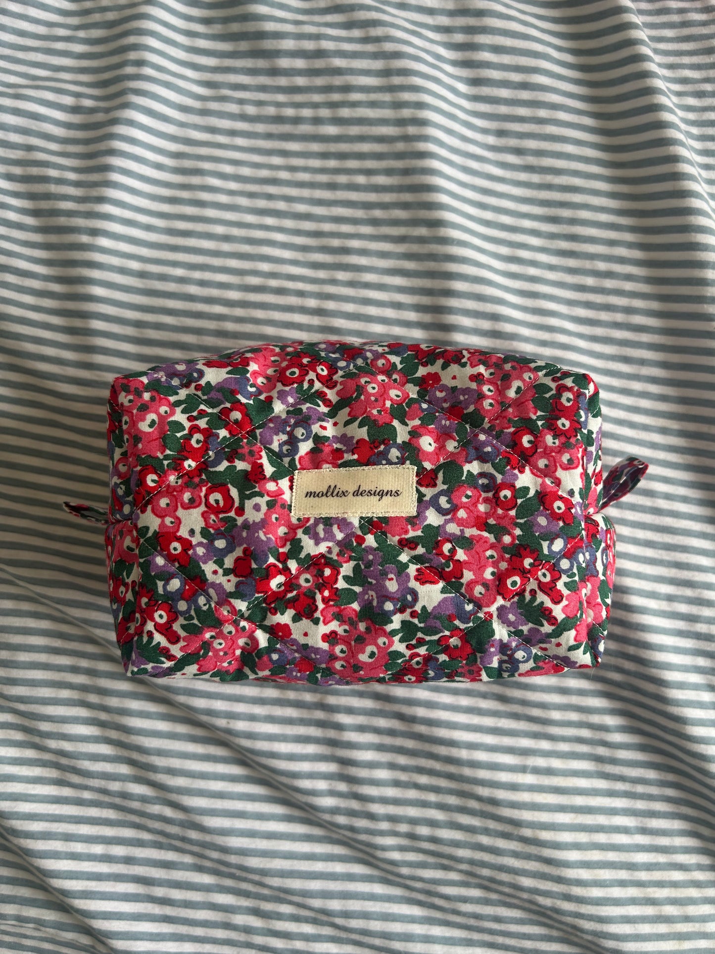 Pink Floral Quilted Makeup Bag