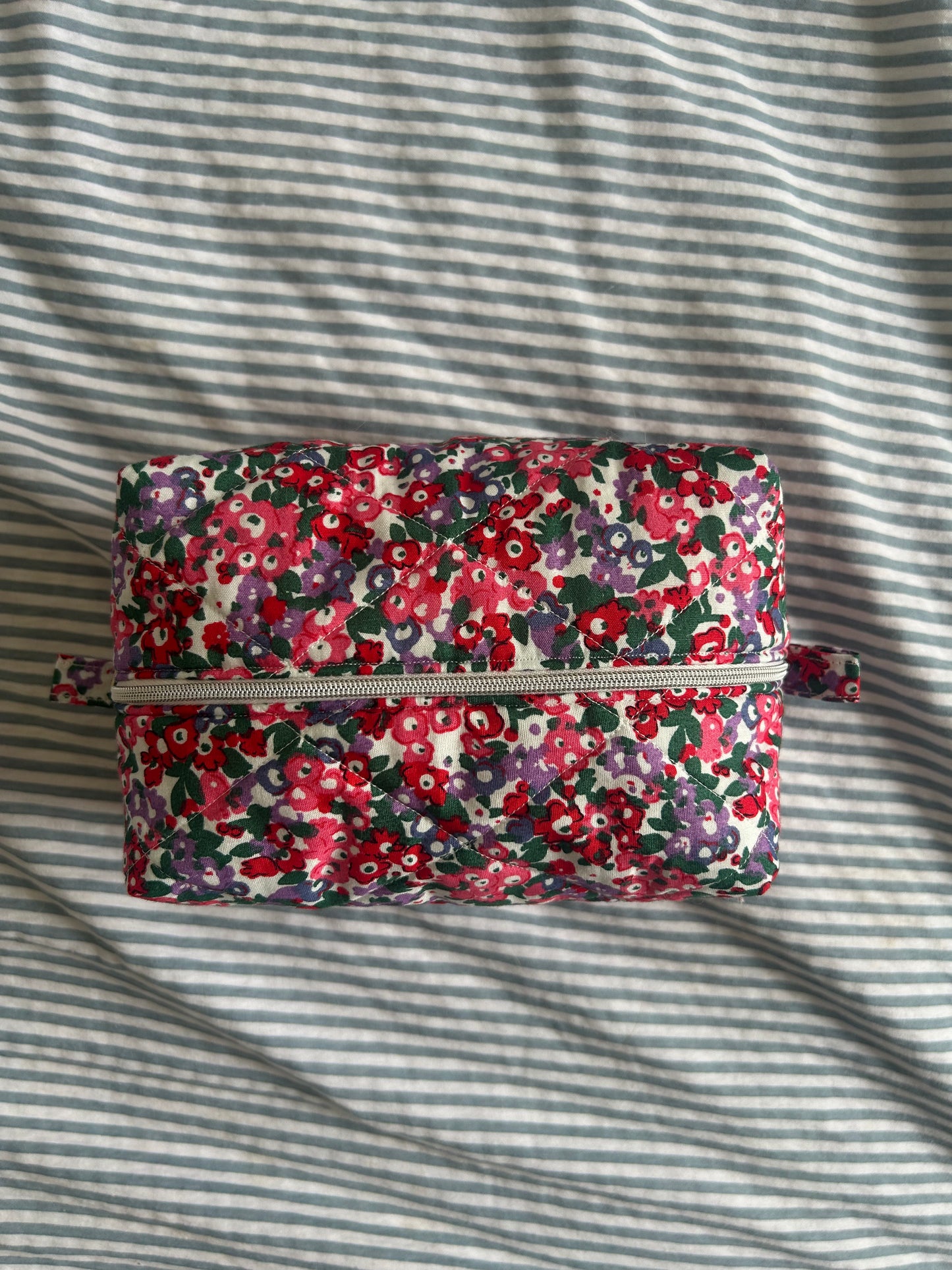 Pink Floral Quilted Makeup Bag