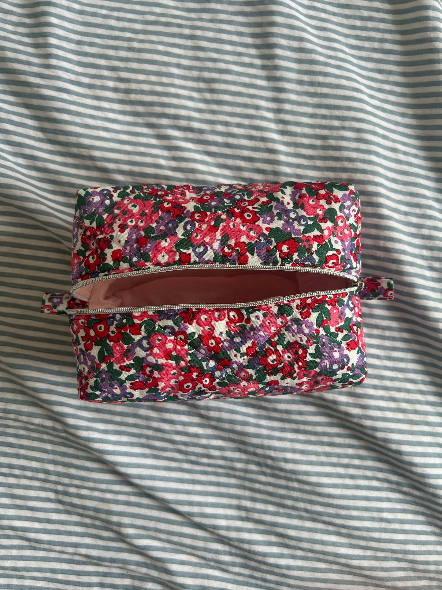 Pink Floral Quilted Makeup Bag