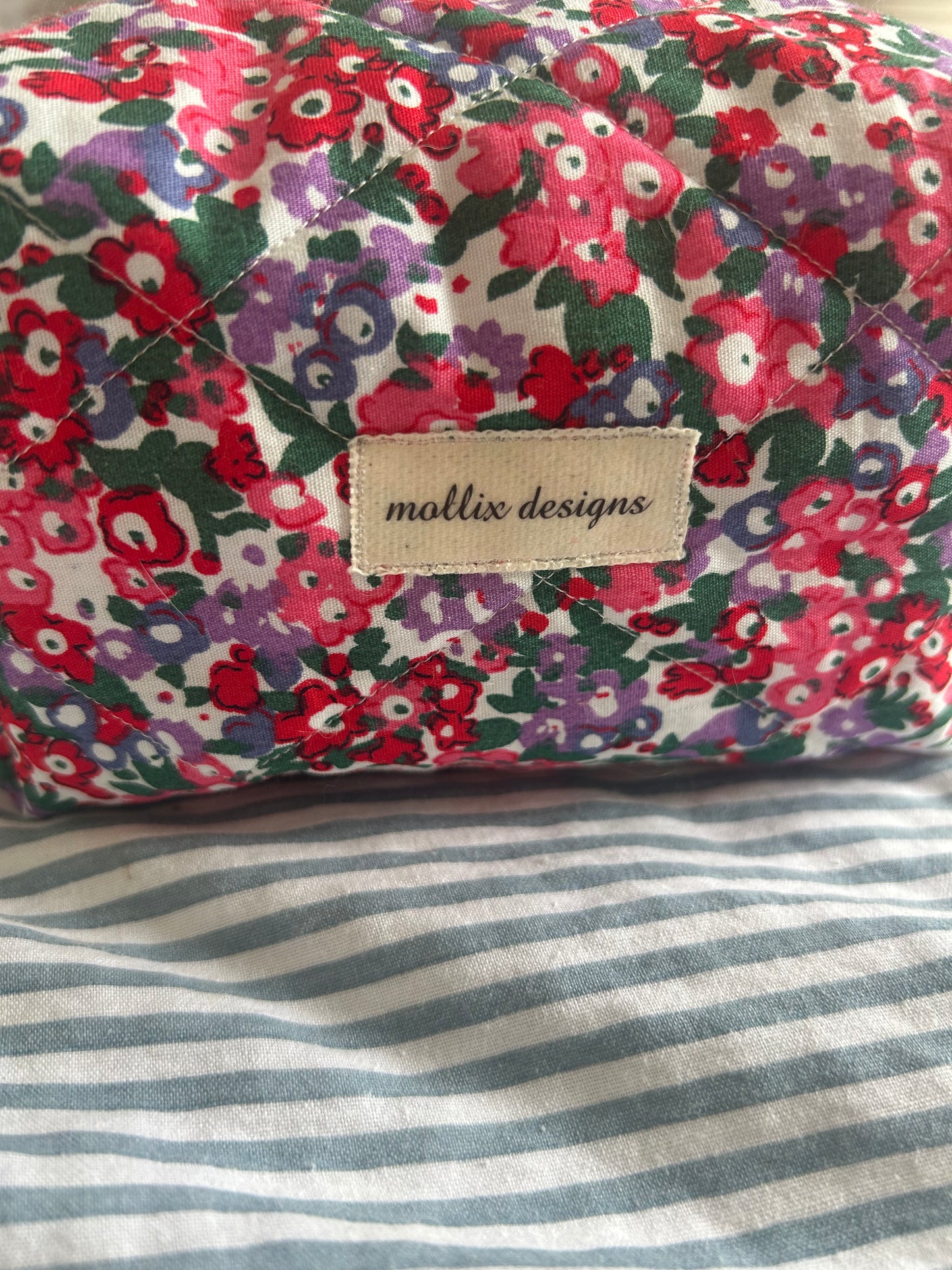 Pink Floral Quilted Makeup Bag