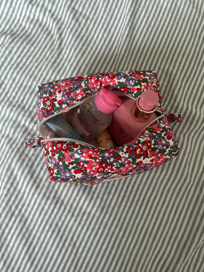 Pink Floral Quilted Makeup Bag