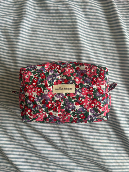 Pink Floral Quilted Makeup Bag