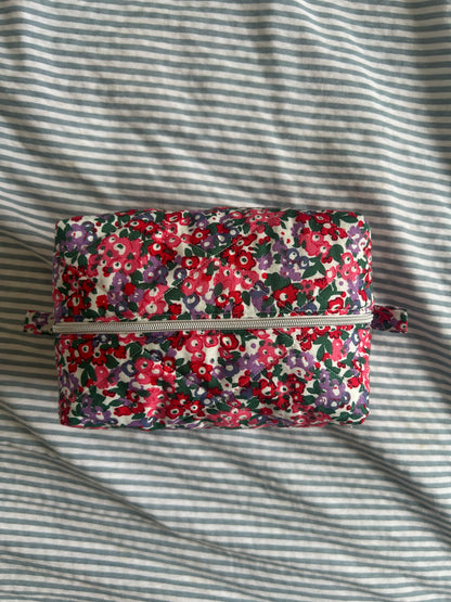 Pink Floral Quilted Makeup Bag