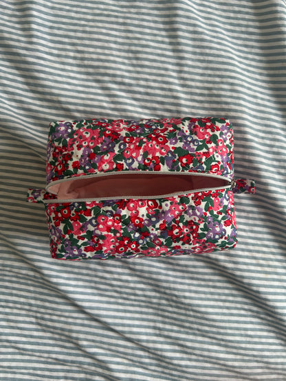 Pink Floral Quilted Makeup Bag