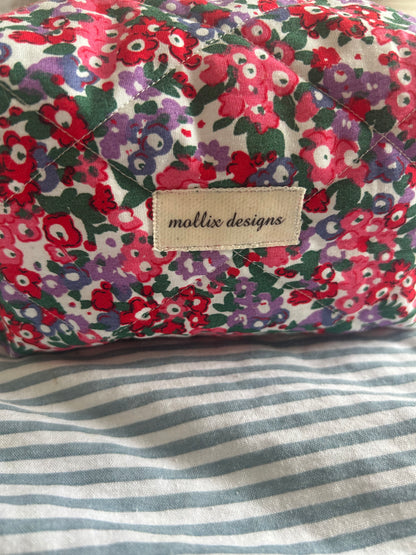 Pink Floral Quilted Makeup Bag